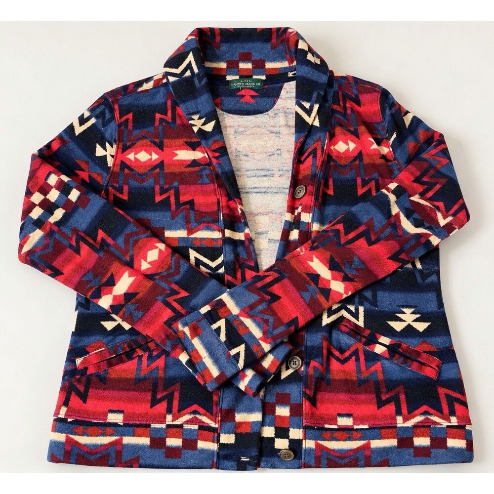Lauren Jeans Co Ralph Lauren Southwestern Aztec Jacket Women’s Size L Red Navy
